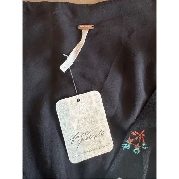 NWT Free People Everyone's Favorite Mini Dress S Black Floral Tie Front Boho - Picture 8 of 8